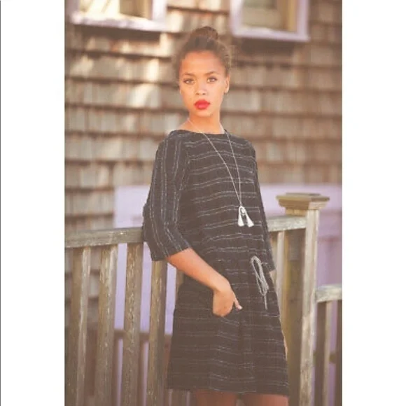 Ace & jig lake tie waist black zodiac stripe dress medium - Picture 2 of 10